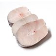 Pieces of fresh raw hake fish isolated on white background.